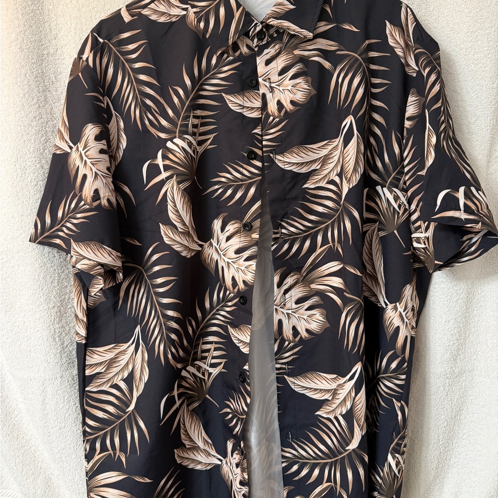 Men's Tropical Leaf Print Casual Button Down Shirt